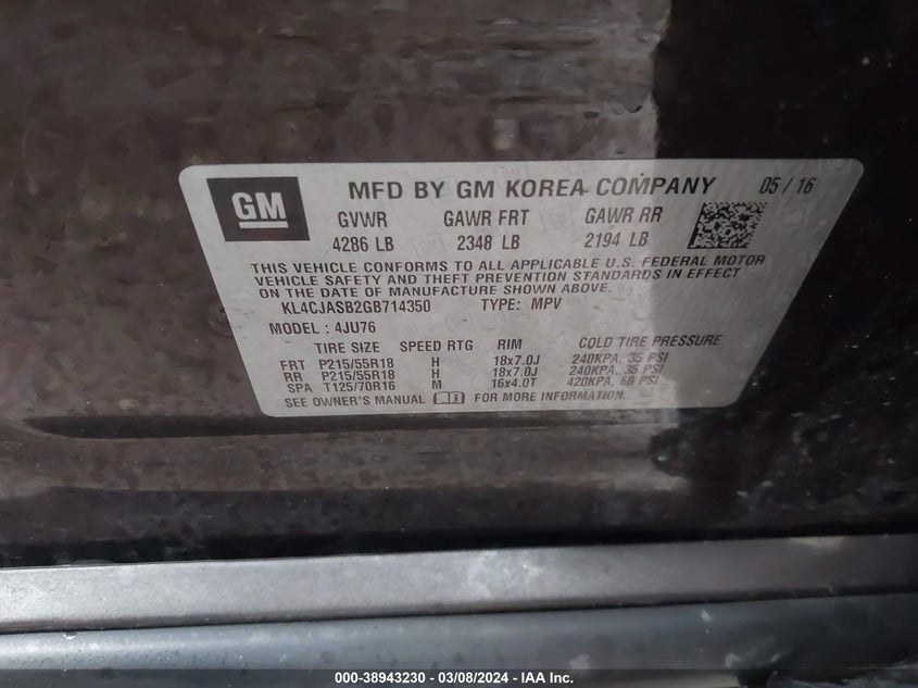 2016 BUICK ENCORE - KL4CJASB2GB714350