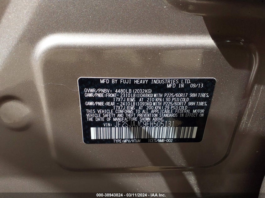 2014 SUBARU FORESTER 2.5I LIMITED - JF2SJAJC9EH505131