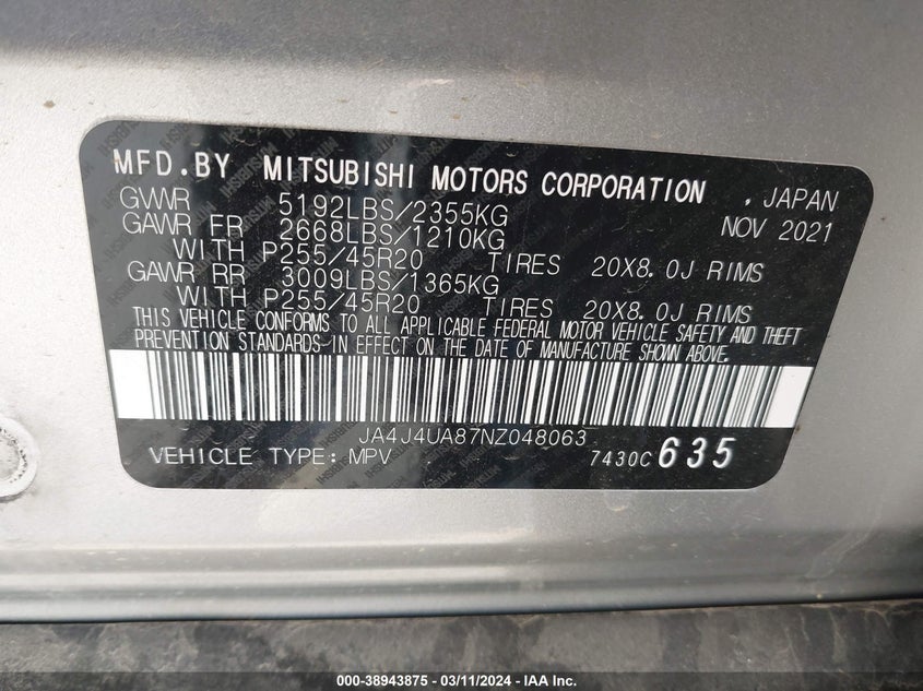 2022 MITSUBISHI OUTLANDER SE/BLACK EDITION - JA4J4UA87NZ048063