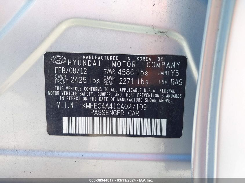 KMHEC4A41CA027109 | 2012 HYUNDAI SONATA HYBRID