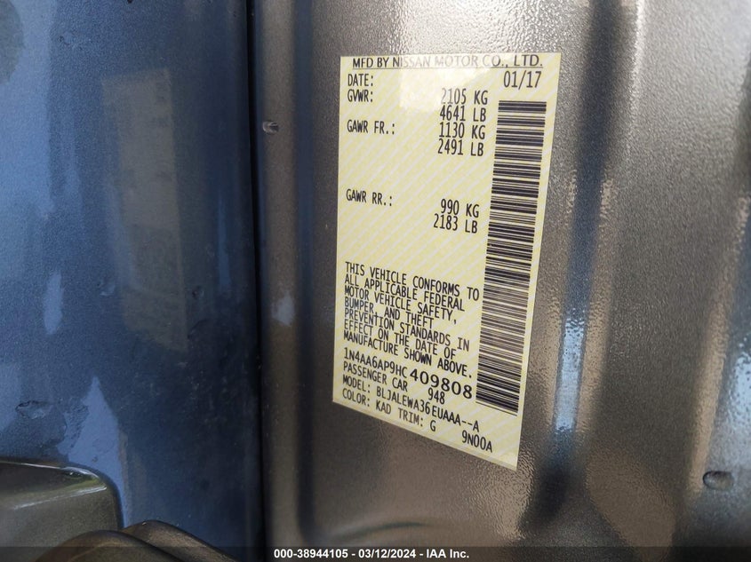 2017 NISSAN MAXIMA 3.5 SL - 1N4AA6AP9HC409808