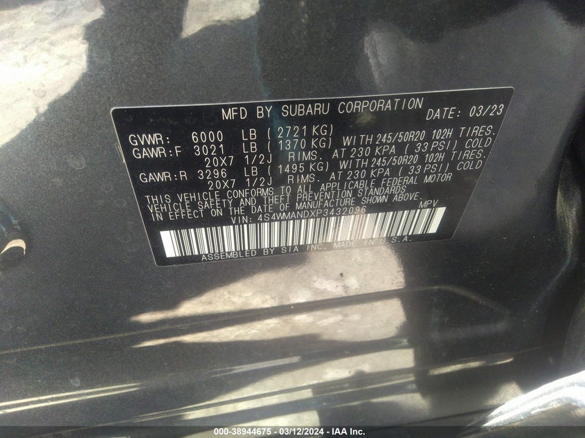 2023 SUBARU ASCENT LIMITED - 4S4WMANDXP3432096