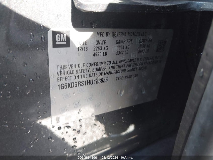 2017 CADILLAC CT6 LUXURY - 1G6KD5RS1HU183835