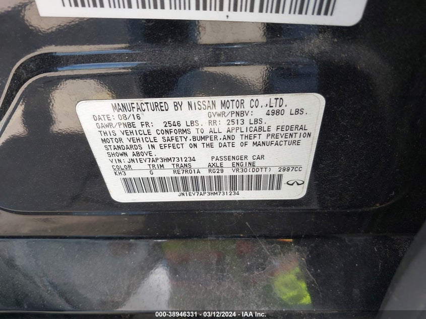 VIN JN1EV7AP3HM731234 2017 INFINITI Q50 3.0T PREMIUM
