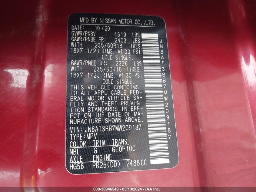 2021 NISSAN ROGUE SV INTELLIGENT AWD - JN8AT3BB7MW209187