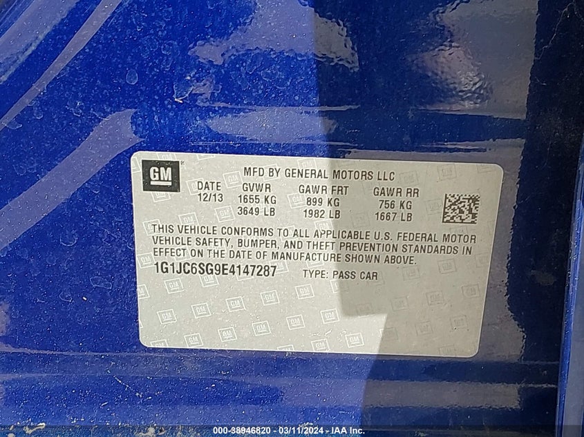 2014 CHEVROLET SONIC LT AUTO - 1G1JC6SG9E4147287