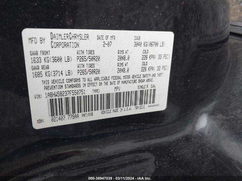 1A8HW58237F550751 2007 Chrysler Aspen Limited