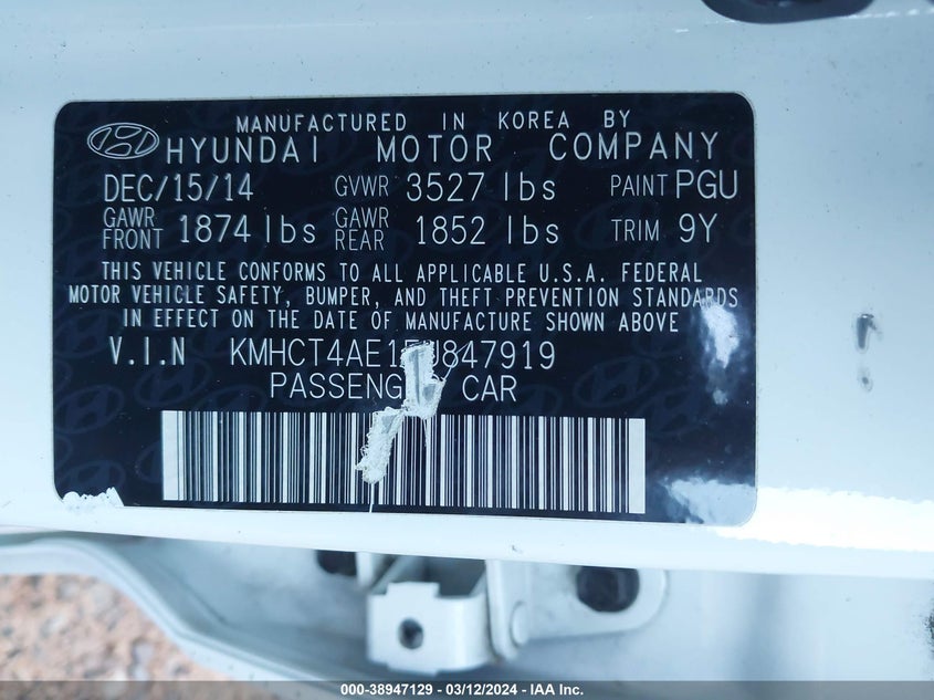 2015 HYUNDAI ACCENT GLS - KMHCT4AE1FU847919