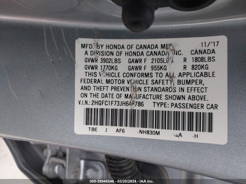 2018 HONDA CIVIC EX-L - 2HGFC1F73JH642786