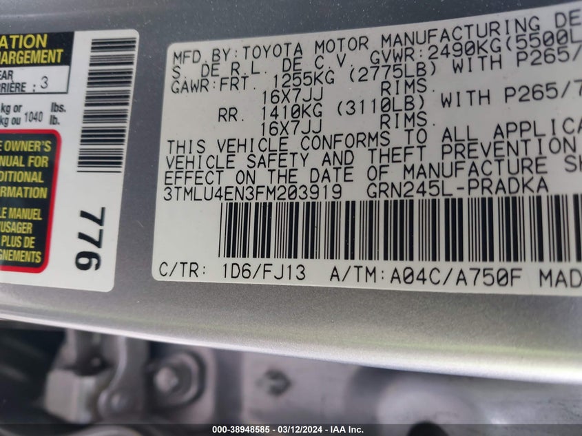 2015 TOYOTA TACOMA DOUBLE CAB/TRD PRO - 3TMLU4EN3FM203919