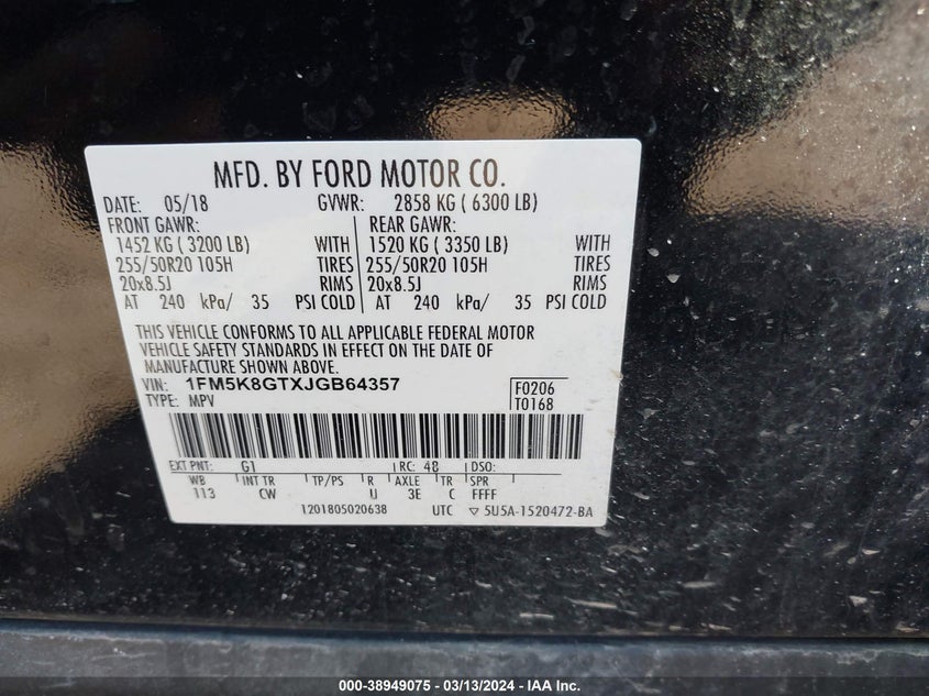 2018 FORD EXPLORER SPORT - 1FM5K8GTXJGB64357