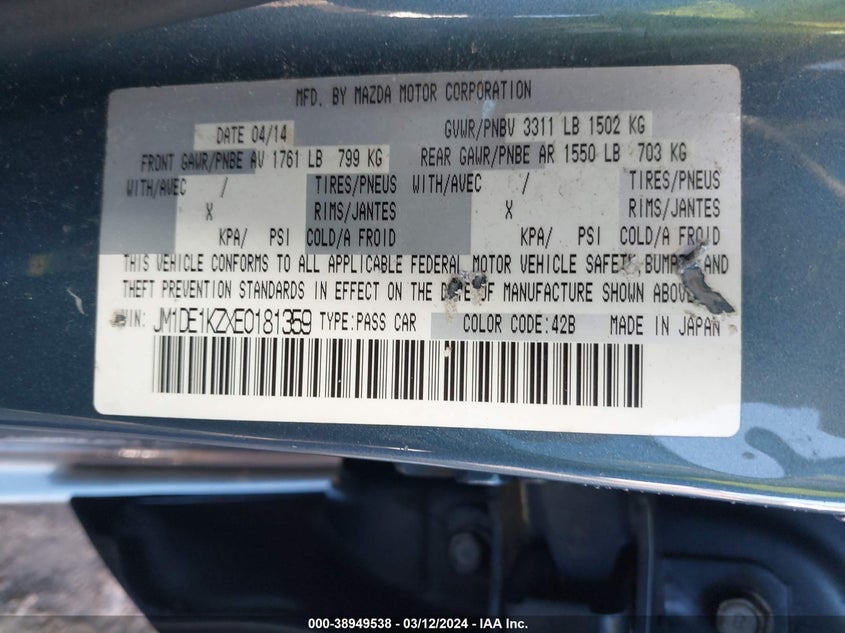 2014 MAZDA MAZDA2 SPORT - JM1DE1KZXE0181359