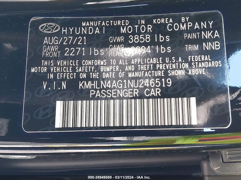 2022 Hyundai Elantra Sel VIN: KMHLN4AG1NU246519 Lot: 38949589