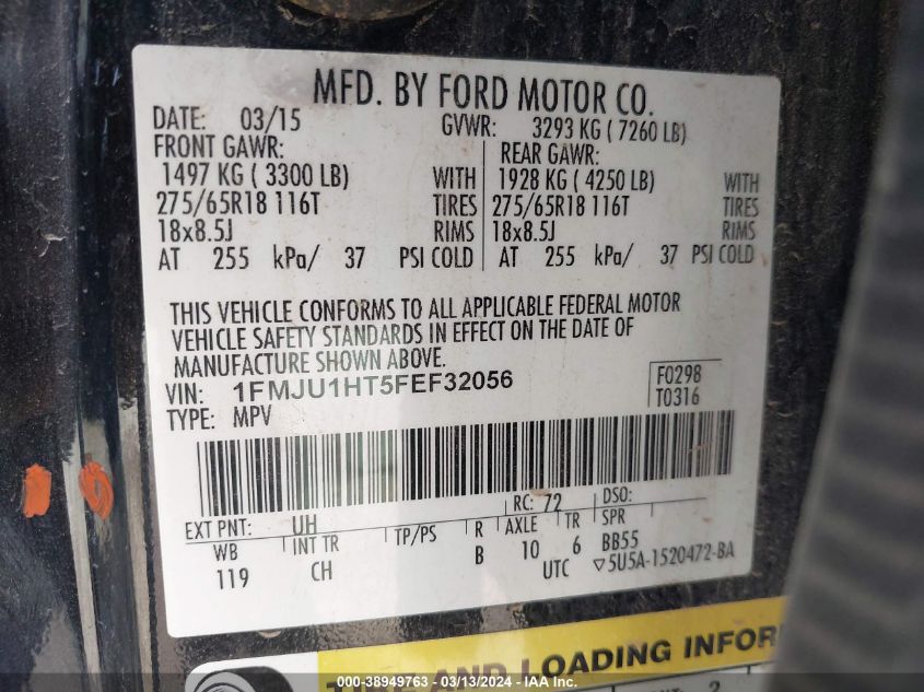 1FMJU1HT5FEF32056 2015 Ford Expedition Xlt