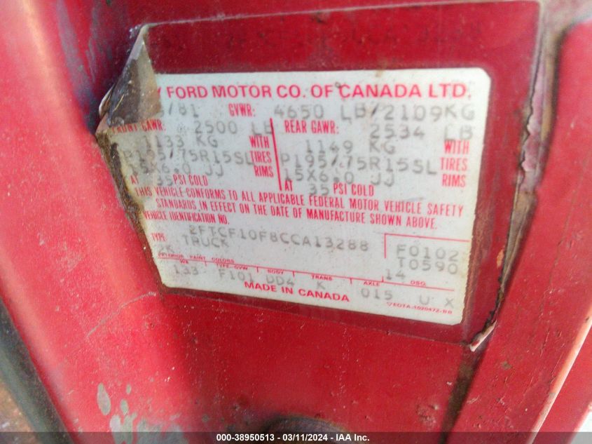 2FTCF10F8CCA13288 1982 Ford F100