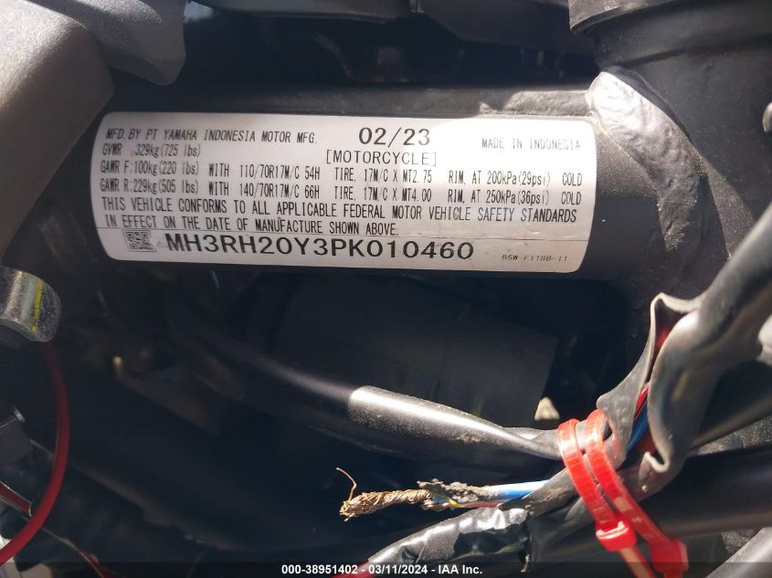 2023 Yamaha Mt-03 VIN: MH3RH20Y3PK010460 Lot: 38951402