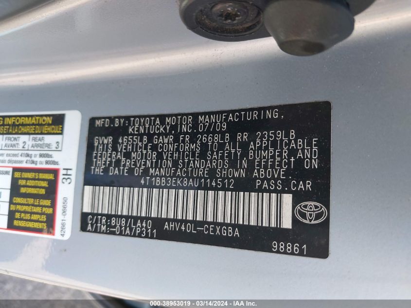 4T1BB3EK8AU114512 | 2010 TOYOTA CAMRY HYBRID