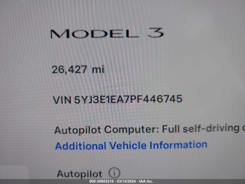 5YJ3E1EA7PF446745 | 2023 TESLA MODEL 3