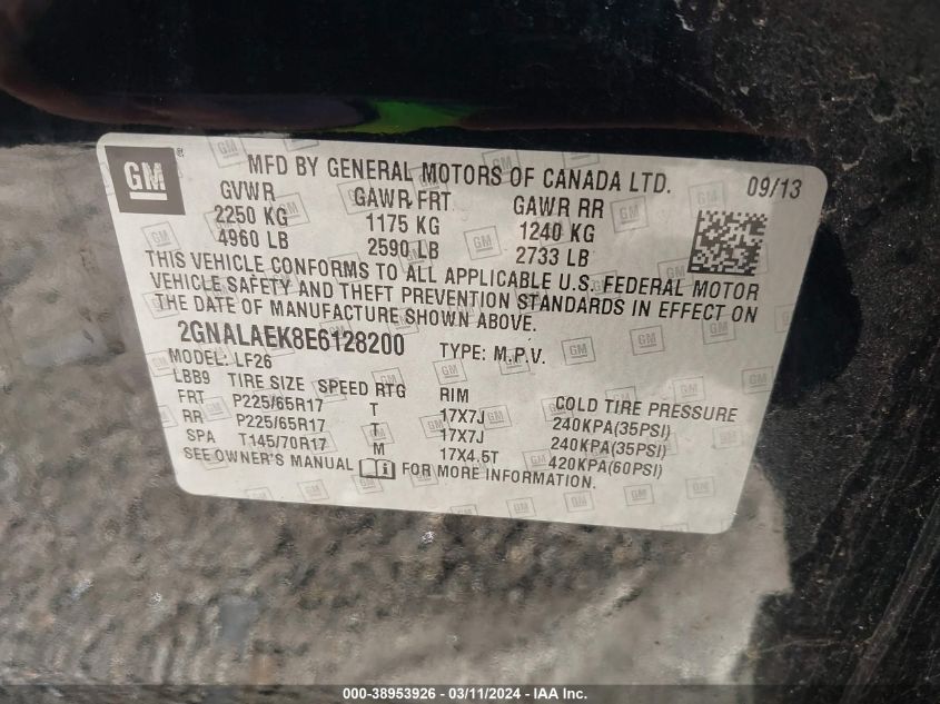 2GNALAEK8E6128200 2014 Chevrolet Equinox Ls