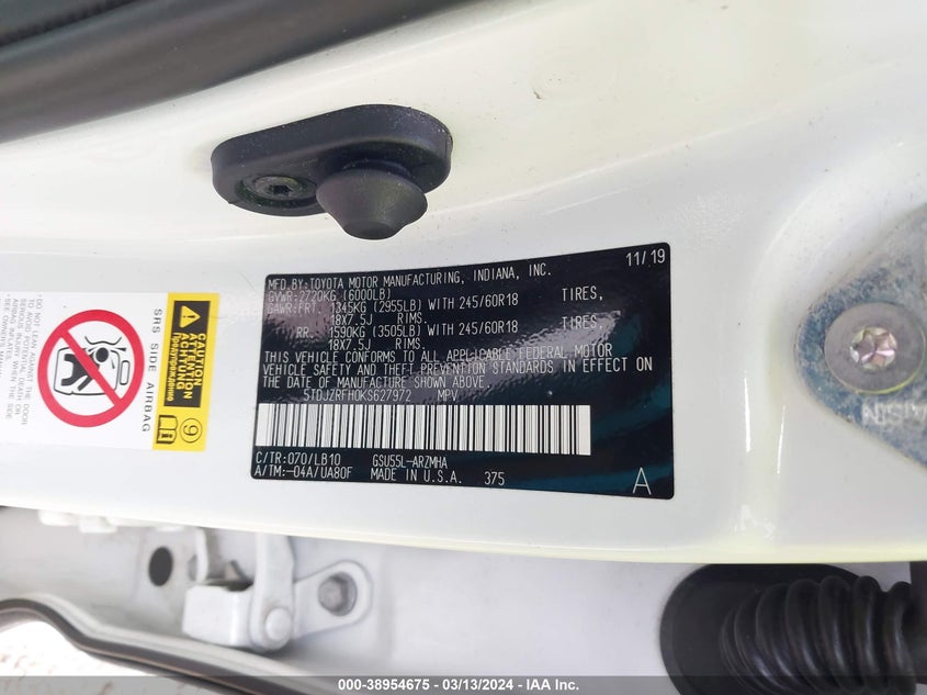 2019 TOYOTA HIGHLANDER SE/XLE - 5TDJZRFH0KS627972