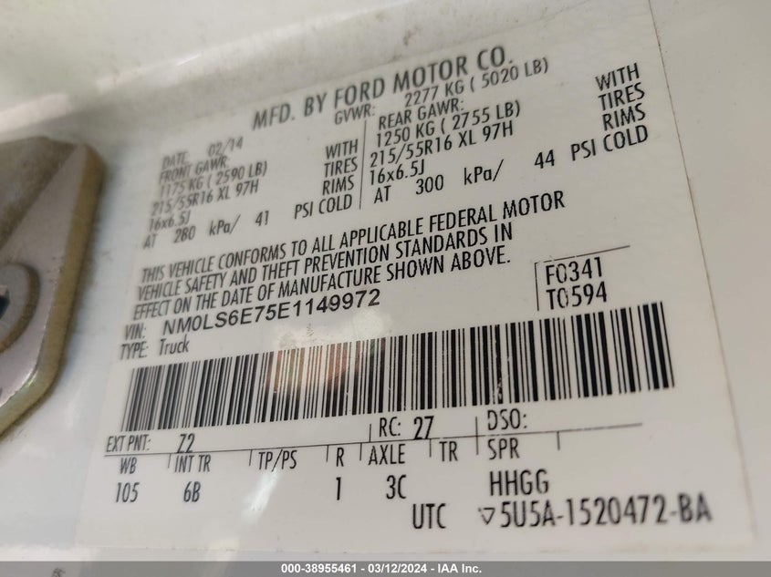 2014 FORD TRANSIT CONNECT XL - NM0LS6E75E1149972