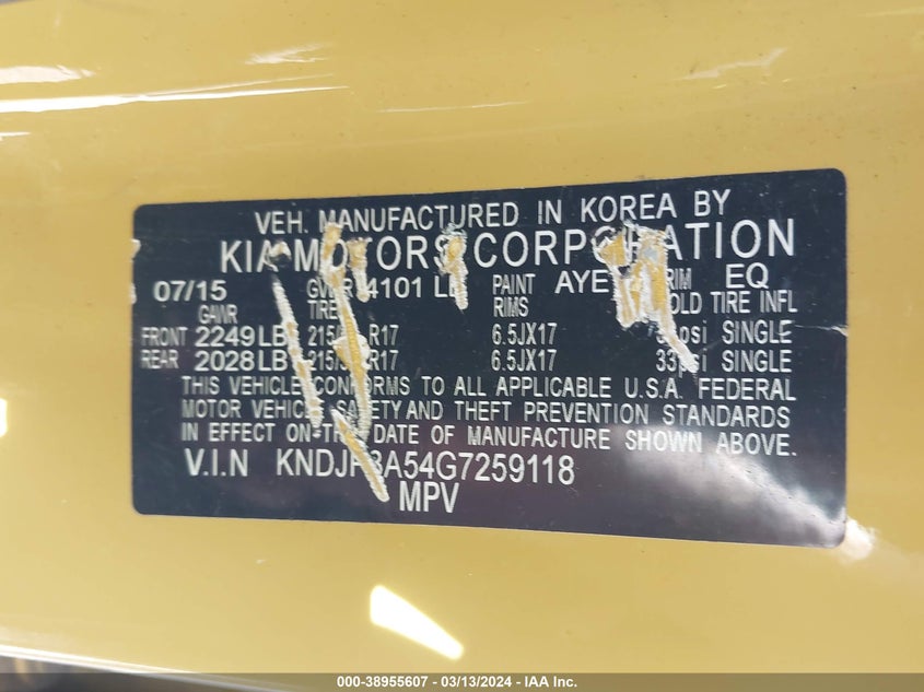 2016 KIA SOUL VIN: KNDJP3A54G7259118