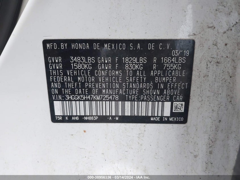 2019 HONDA FIT LX - 3HGGK5H47KM725478