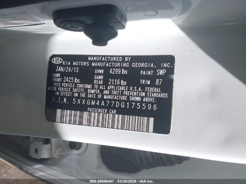 5XXGM4A77DG175596 | 2013 KIA OPTIMA