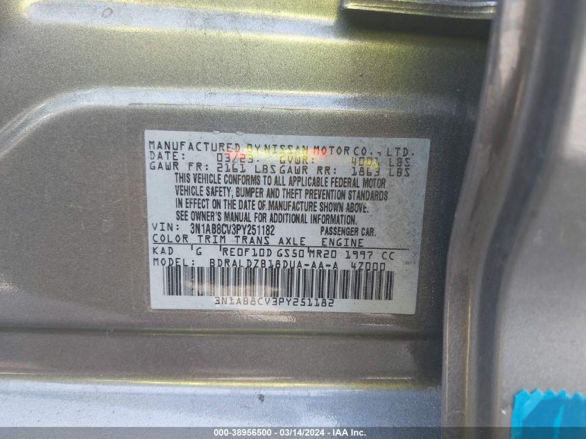 3N1AB8CV3PY251182 | 2023 NISSAN SENTRA