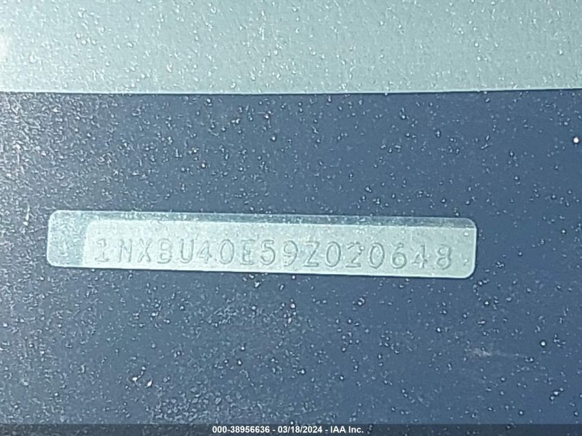 2009 Toyota Corolla Le VIN: 1NXBU40E59Z020648 Lot: 38956636