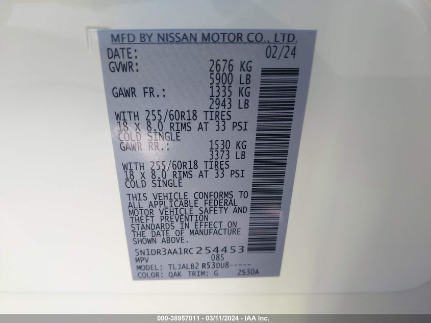 2024 NISSAN PATHFINDER S FWD - 5N1DR3AA1RC254453