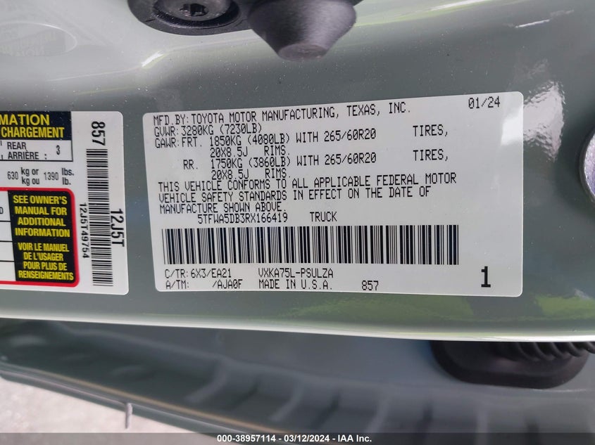 2024 TOYOTA TUNDRA LIMITED - 5TFWA5DB3RX166419