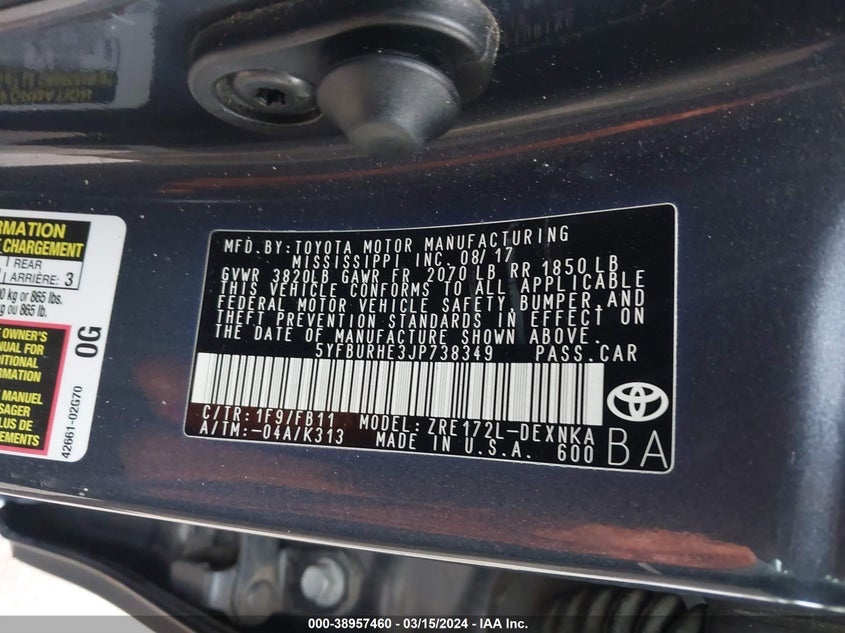 2018 TOYOTA COROLLA LE - 5YFBURHE3JP738349