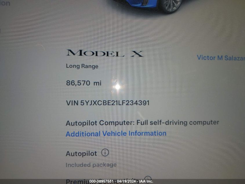 5YJXCBE21LF234391 2020 Tesla Model X Long Range Dual Motor All-Wheel Drive/Long Range Plus Dual Motor All-Wheel Drive