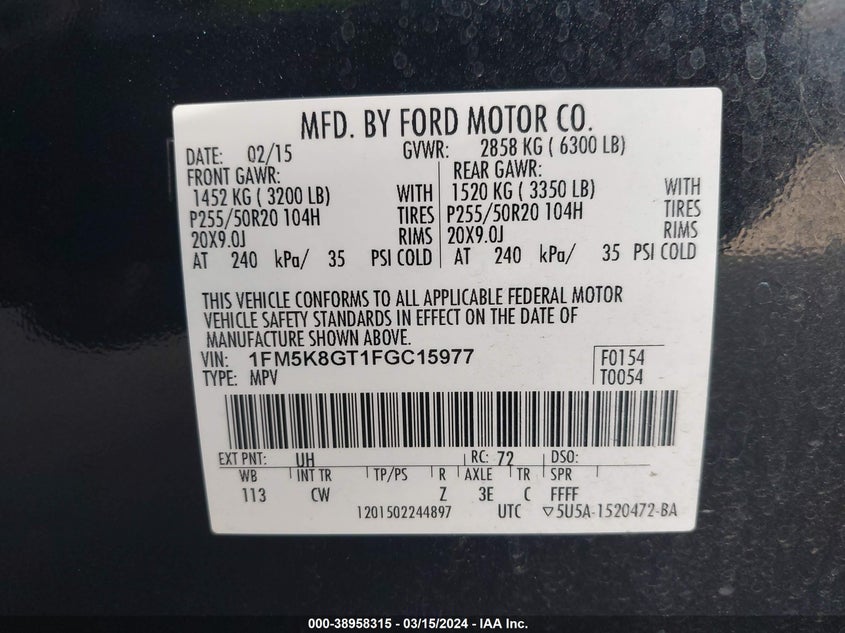 2015 FORD EXPLORER SPORT - 1FM5K8GT1FGC15977