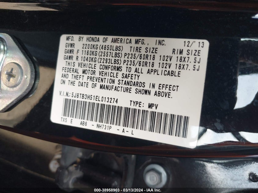 2014 ACURA RDX - 5J8TB3H51EL013274