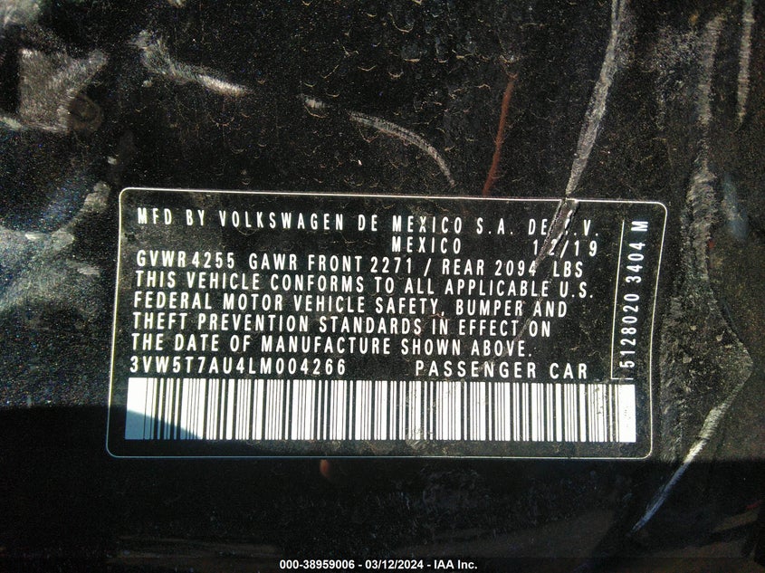 2020 VOLKSWAGEN GOLF GTI 2.0T AUTOBAHN/2.0T S/2.0T SE - 3VW5T7AU4LM004266
