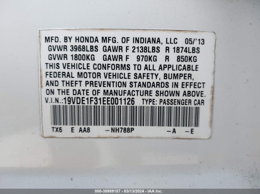 2014 ACURA ILX 20 - 19VDE1F31EE001126