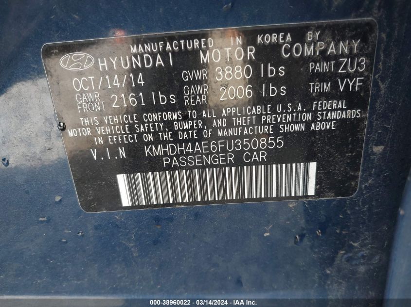 KMHDH4AE6FU350855 | 2015 HYUNDAI ELANTRA