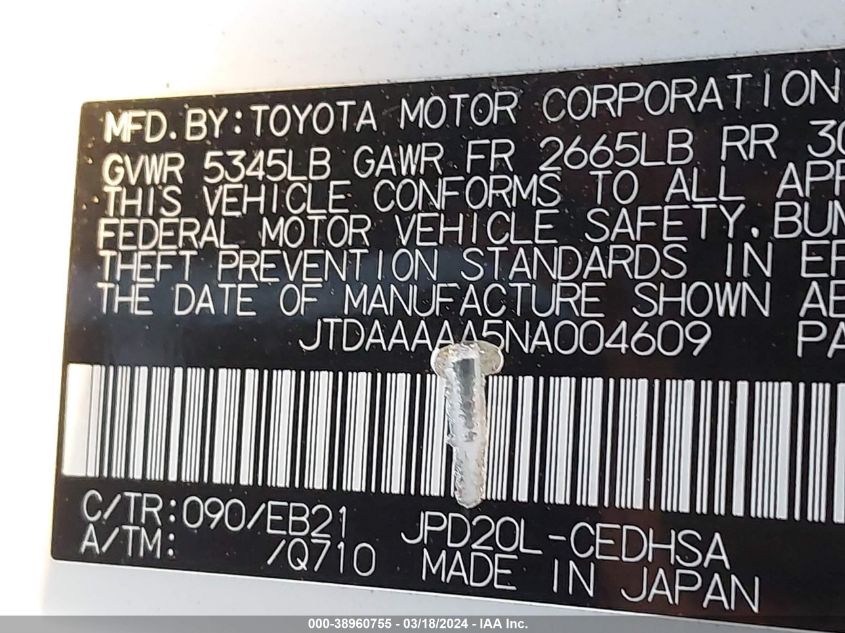 JTDAAAAA5NA004609 2022 Toyota Mirai Limited