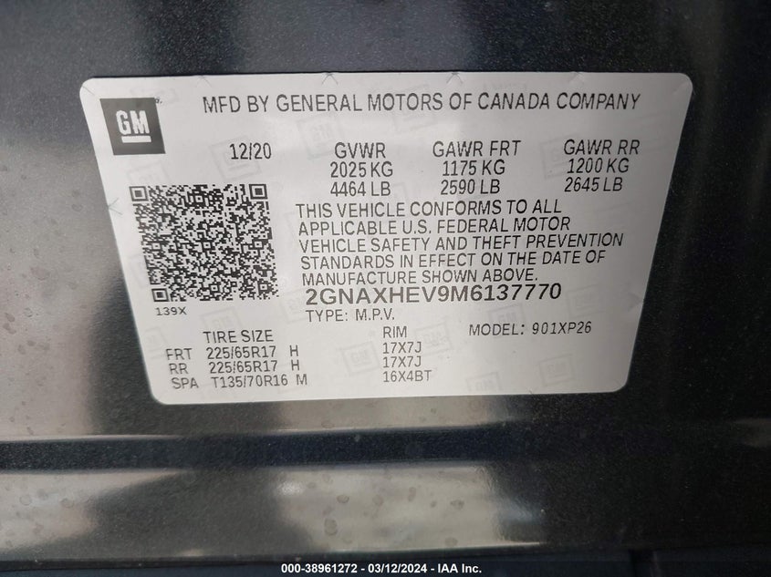 VIN 2GNAXHEV9M6137770 2021 CHEVROLET EQUINOX FWD LS