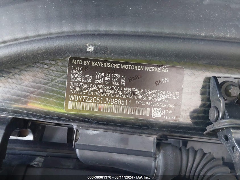 2018 BMW I3 94AH - WBY7Z2C51JVB88511