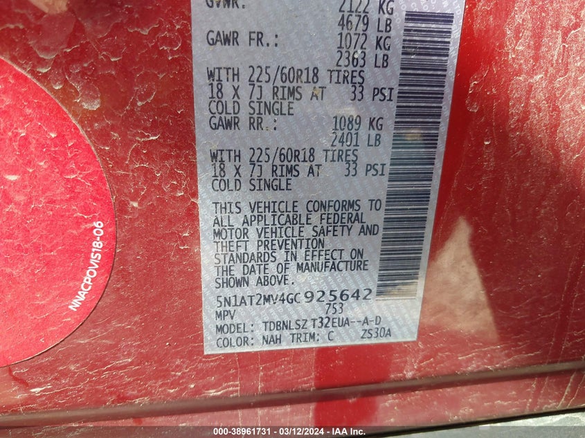 2016 NISSAN ROGUE SL - 5N1AT2MV4GC925642