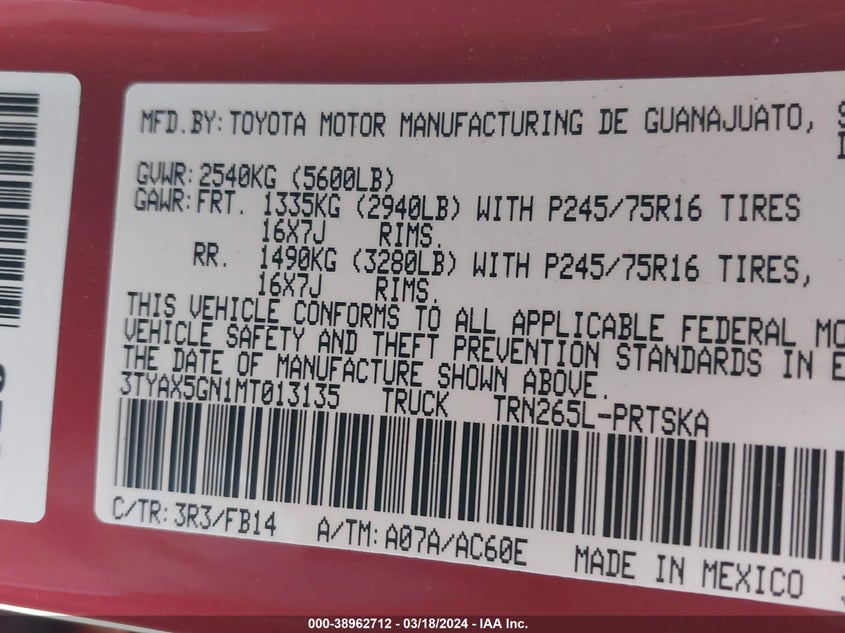 2021 TOYOTA TACOMA DOUBLE CAB/SR/SR5 - 3TYAX5GN1MT013135