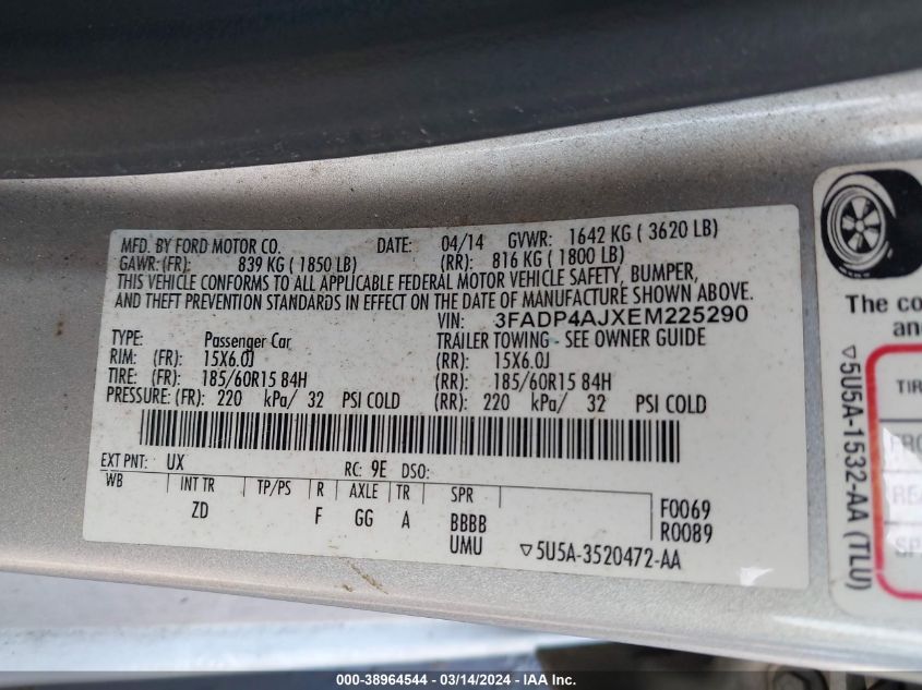 3FADP4AJXEM225290 | 2014 FORD FIESTA