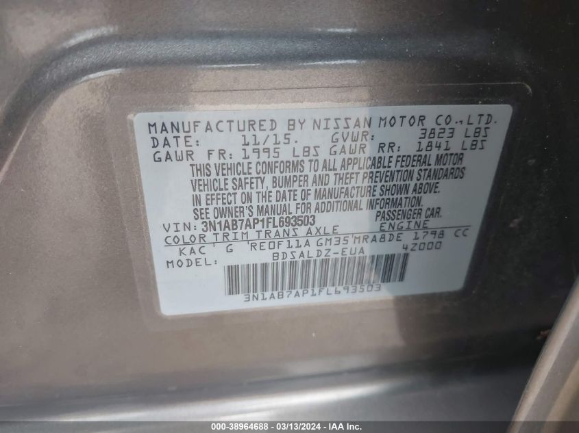 VIN 3N1AB7AP1FL693503 2015 NISSAN SENTRA no.9