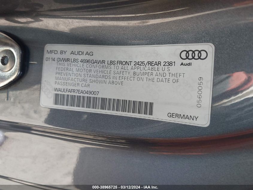 WAULFAFR7EA049007 | 2014 AUDI A5