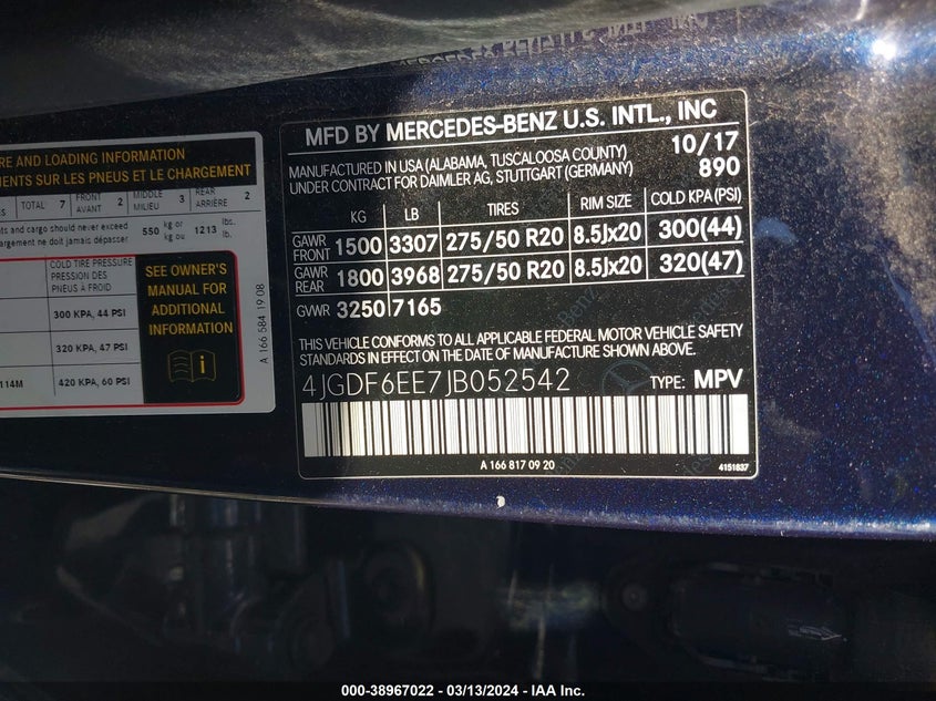 2018 MERCEDES-BENZ GLS-CLASS VIN: 4JGDF6EE7JB052542
