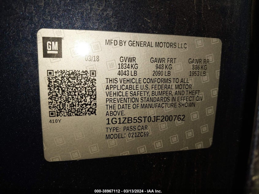 2018 CHEVROLET MALIBU 1LS - 1G1ZB5ST0JF200762