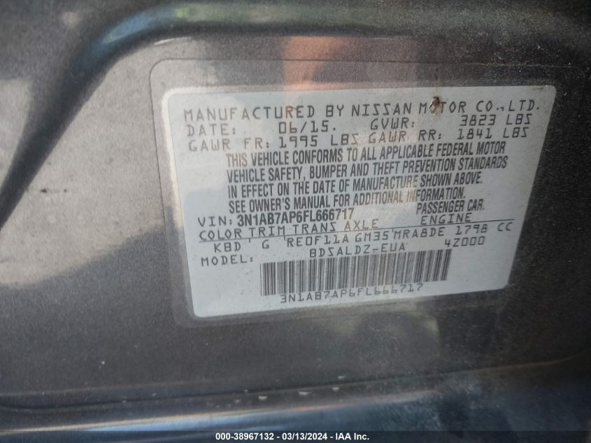 3N1AB7AP6FL666717 | 2015 NISSAN SENTRA